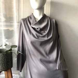 H&M Silver Dress with Cowl Neck 3/4 Sleeves Size 8